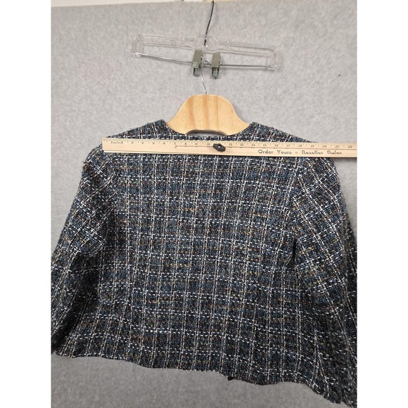 Bedford Fair Jacket Womens 20W Black Blue Tweed Open Front Faux Leather Trim - Picture 11 of 12